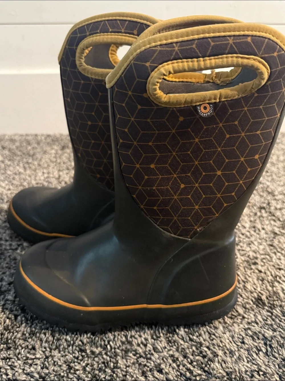 K Slushie Kids Black Gold Waterproof Neoprene Rain Snow Boots Size 13